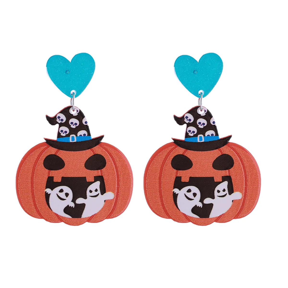 1 Pair Funny Pumpkin Graffiti Skull Printing Arylic Silver Plated Drop Earrings