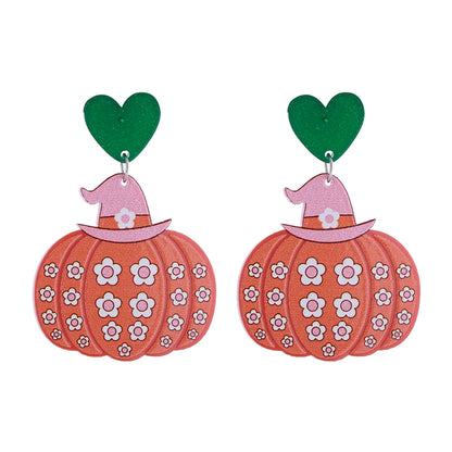 1 Pair Funny Pumpkin Graffiti Skull Printing Arylic Silver Plated Drop Earrings