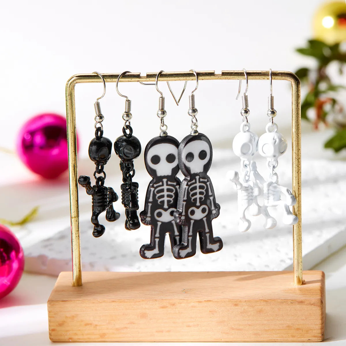 1 Pair Funny Pumpkin Spider Skull Asymmetrical Enamel Alloy Drop Earrings