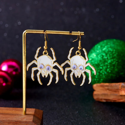 1 Pair Funny Pumpkin Spider Skull Asymmetrical Enamel Alloy Drop Earrings