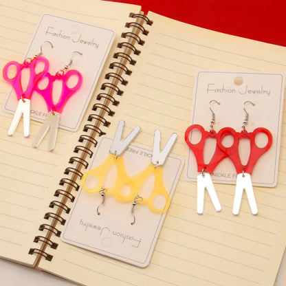 1 Pair Funny Scissors Stainless Steel Arylic Drop Earrings