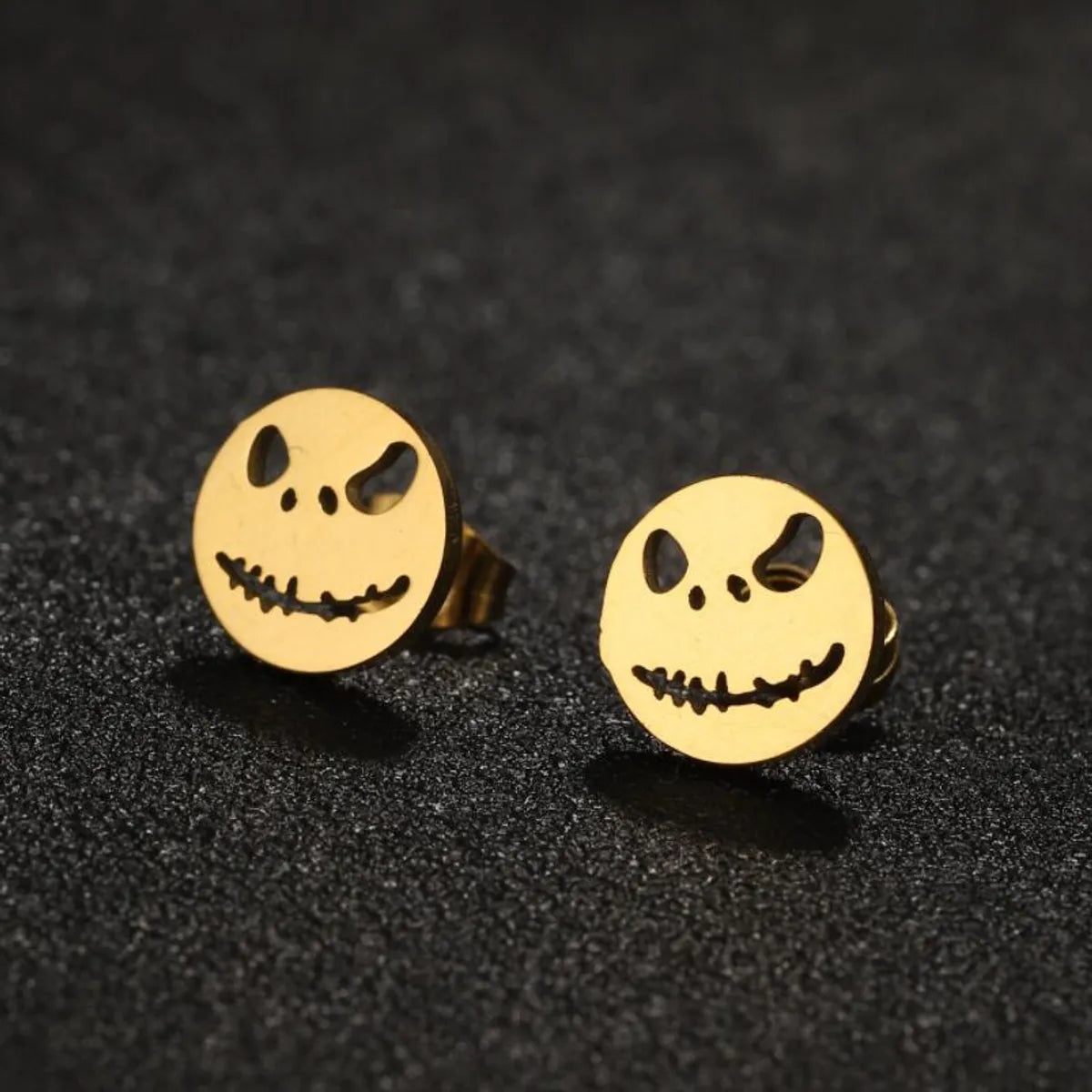 1 Pair Funny Simple Style Cool Style Smiley Face Plating Hollow Out Stainless Steel Ear Studs