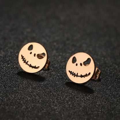 1 Pair Funny Simple Style Cool Style Smiley Face Plating Hollow Out Stainless Steel Ear Studs