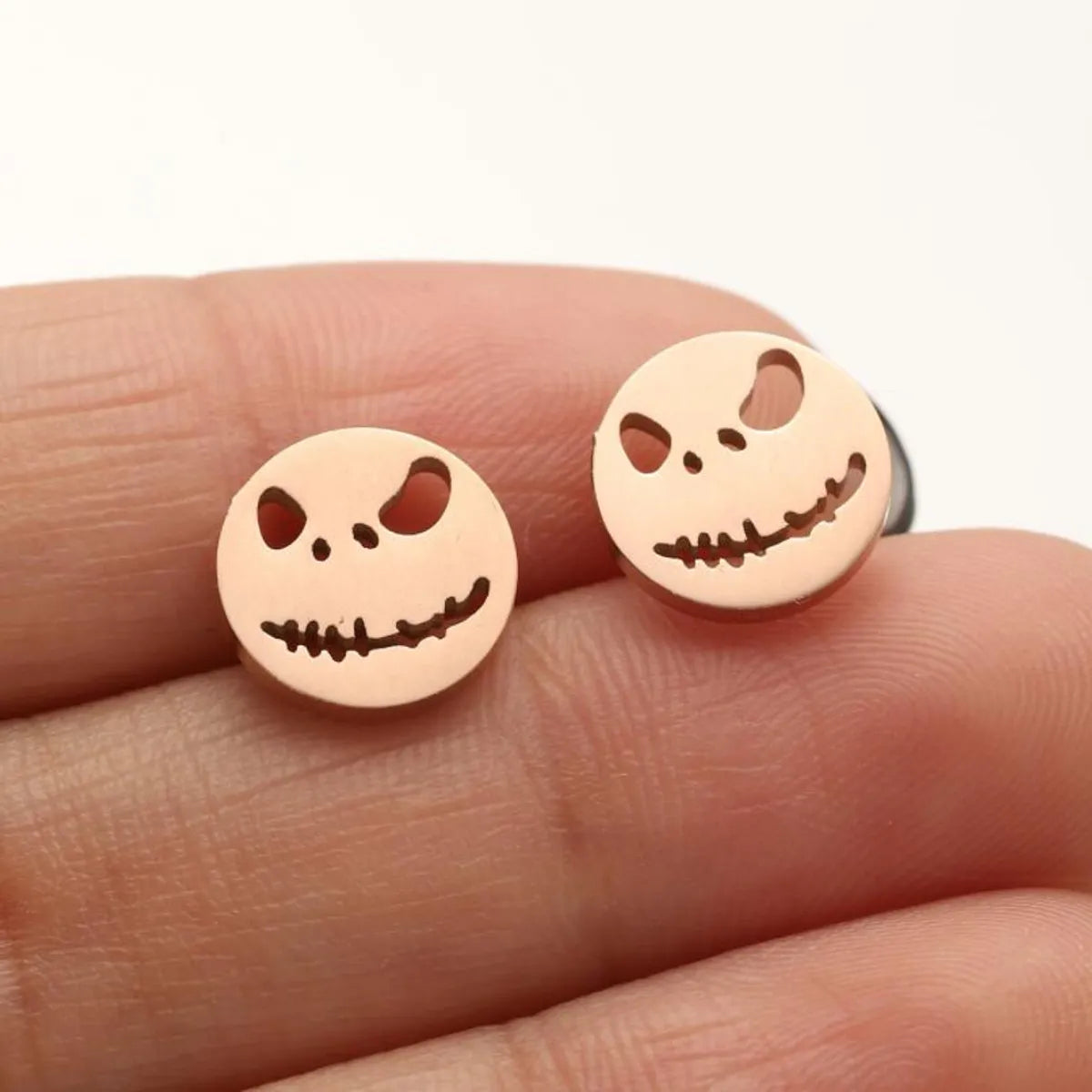 1 Pair Funny Simple Style Cool Style Smiley Face Plating Hollow Out Stainless Steel Ear Studs