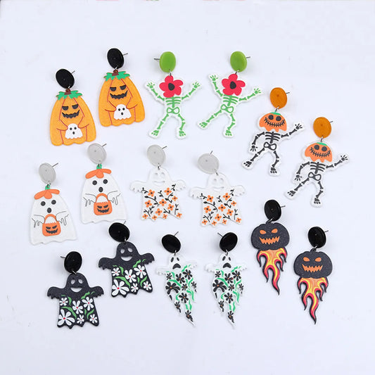 1 Pair Funny Skull Arylic Drop Earrings