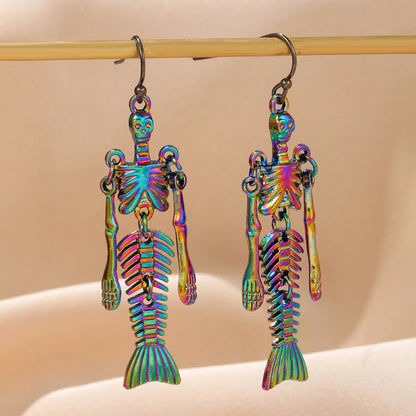 1 Pair Funny Skull Fish Tail Hollow Out Iron Drop Earrings