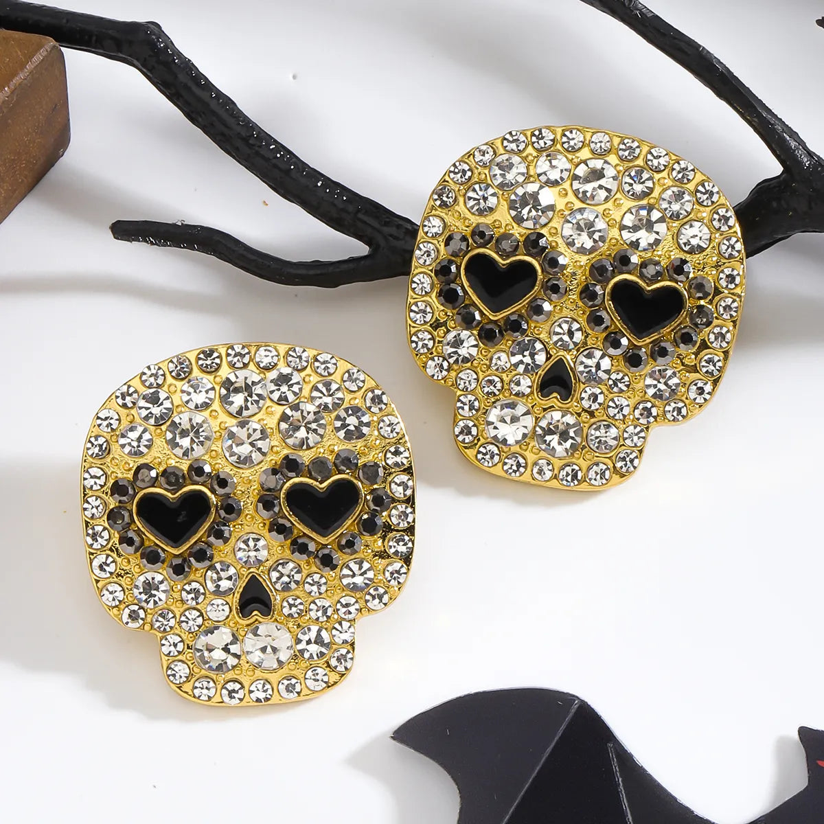 1 Pair Funny Skull Inlay Zinc Alloy Zircon Ear Studs