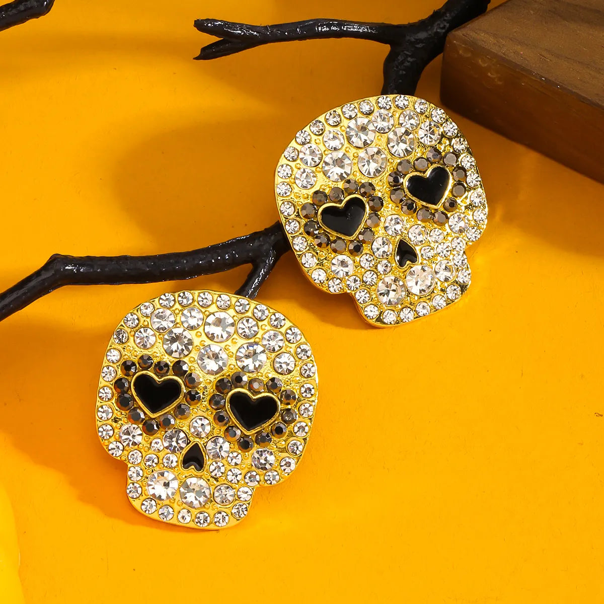 1 Pair Funny Skull Inlay Zinc Alloy Zircon Ear Studs