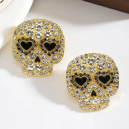 1 Pair Funny Skull Inlay Zinc Alloy Zircon Ear Studs