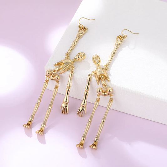 1 Pair Funny Skull Irregular Plating Three-dimensional Alloy Gold Plated Drop Earrings