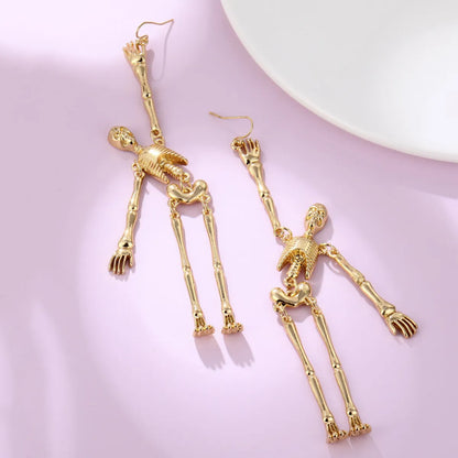 1 Pair Funny Skull Irregular Plating Three-dimensional Alloy Gold Plated Drop Earrings