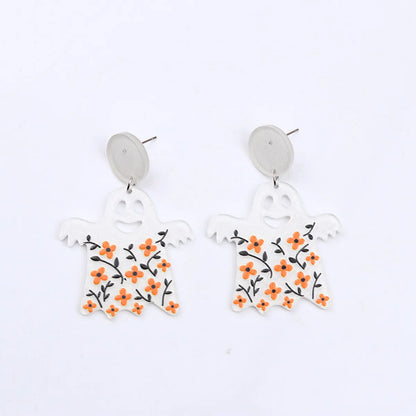 1 Pair Funny Skull Printing Arylic Drop Earrings