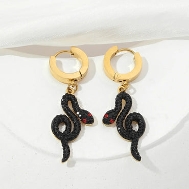 1 Pair Funny Snake Polishing Plating Inlay Titanium Steel Rhinestones Drop Earrings