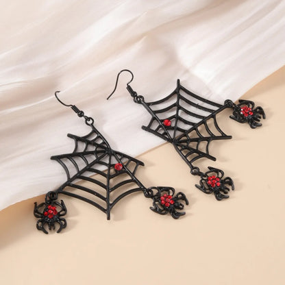 1 Pair Funny Spider Hollow Out Inlay Copper Artificial Rhinestones Drop Earrings