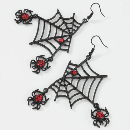 1 Pair Funny Spider Hollow Out Inlay Copper Artificial Rhinestones Drop Earrings