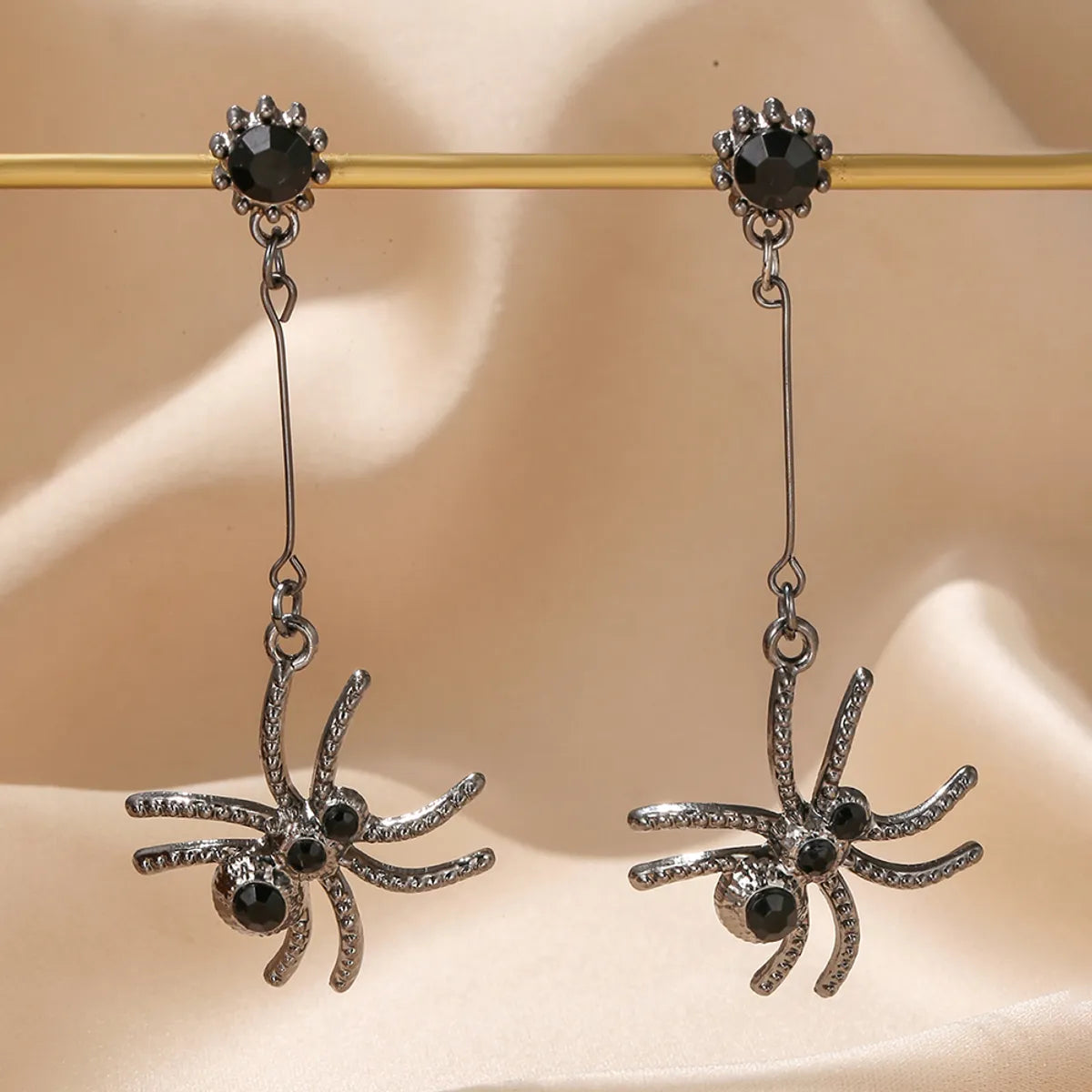 1 Pair Funny Spider Plating Inlay Alloy Obsidian Gold Plated Drop Earrings