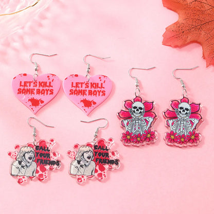 1 Pair Funny Streetwear Heart Shape Painted Arylic Drop Earrings