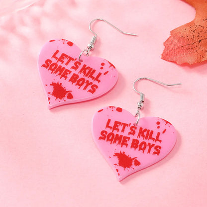 1 Pair Funny Streetwear Heart Shape Painted Arylic Drop Earrings