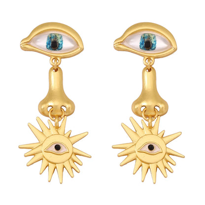 1 Pair Funny Sun Eye Nose Plating Alloy Drop Earrings