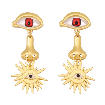 1 Pair Funny Sun Eye Nose Plating Alloy Drop Earrings