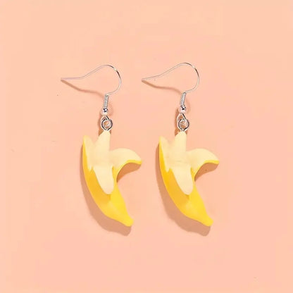 1 Pair Funny Sweet Banana Plating Synthetic Resin Silver Plated Drop Earrings