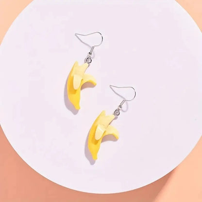 1 Pair Funny Sweet Banana Plating Synthetic Resin Silver Plated Drop Earrings