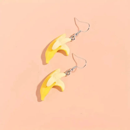 1 Pair Funny Sweet Banana Plating Synthetic Resin Silver Plated Drop Earrings