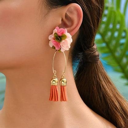 1 Pair Glam Bohemian Flower Cloth Mixed Materials Drop Earrings