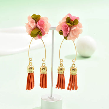 1 Pair Glam Bohemian Flower Cloth Mixed Materials Drop Earrings