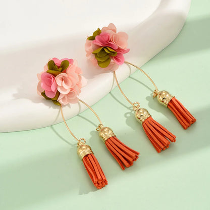 1 Pair Glam Bohemian Flower Cloth Mixed Materials Drop Earrings