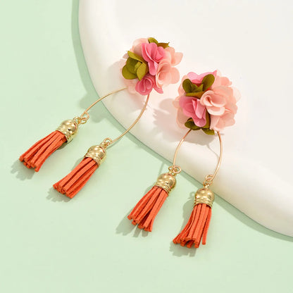 1 Pair Glam Bohemian Flower Cloth Mixed Materials Drop Earrings