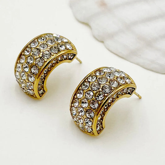 1 Pair Glam C Shape Plating Inlay Stainless Steel Rhinestones Gold Plated Earrings