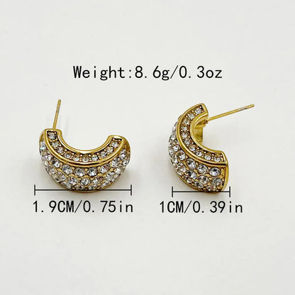 1 Pair Glam C Shape Plating Inlay Stainless Steel Rhinestones Gold Plated Earrings