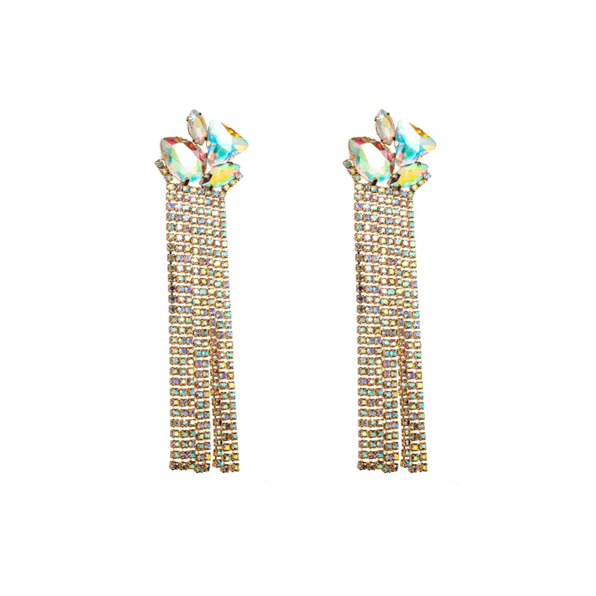 1 Pair Glam Classic Style Tassel Plating Inlay Alloy Rhinestones Glass Gold Plated Drop Earrings