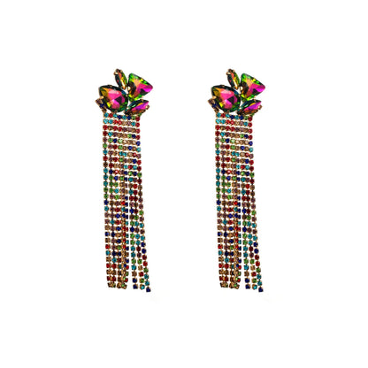 1 Pair Glam Classic Style Tassel Plating Inlay Alloy Rhinestones Glass Gold Plated Drop Earrings