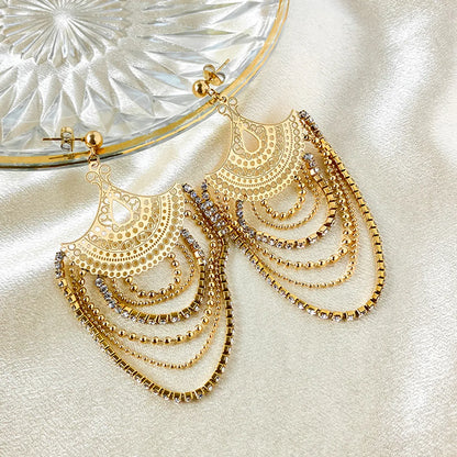 1 Pair Glam Classical Exaggerated Sector Tassel Plating Hollow Out Stainless Steel Gold Plated Drop Earrings