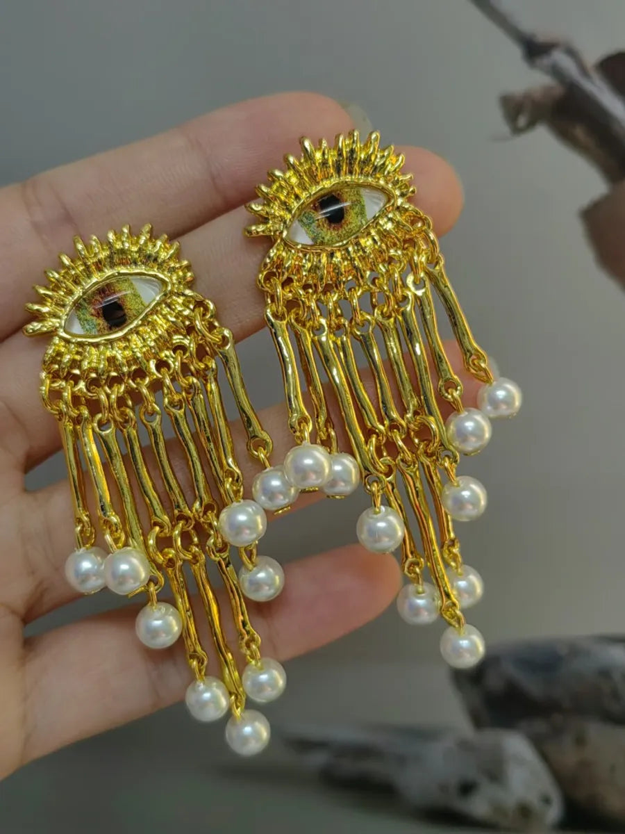 1 Pair Glam Classical Eye Inlay Copper Rhinestones Drop Earrings