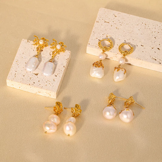 1 Pair Glam Classical Geometric Inlay Copper Artificial Pearls 18k Gold Plated Drop Earrings