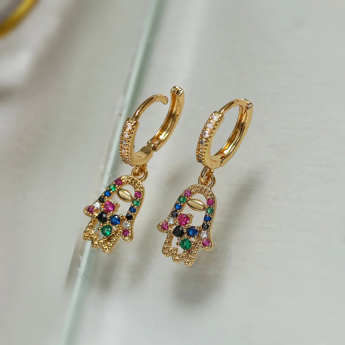 1 Pair Glam Commute Palm Plating Inlay Copper Zircon 18k Gold Plated Drop Earrings