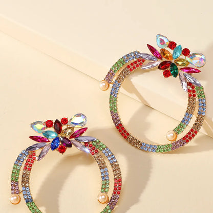 1 Pair Glam Exaggerated Luxurious Round Water Droplets Inlay Alloy Rhinestones Earrings