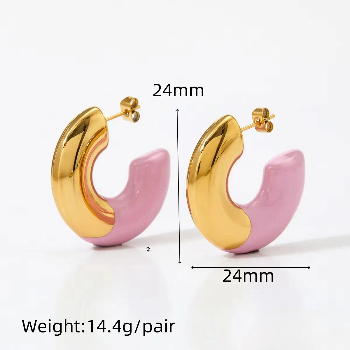 1 Pair Glam Exaggerated Sweet C Shape Enamel Titanium Steel 18K Gold Plated Ear Studs