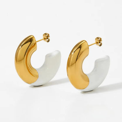 1 Pair Glam Exaggerated Sweet C Shape Enamel Titanium Steel 18K Gold Plated Ear Studs