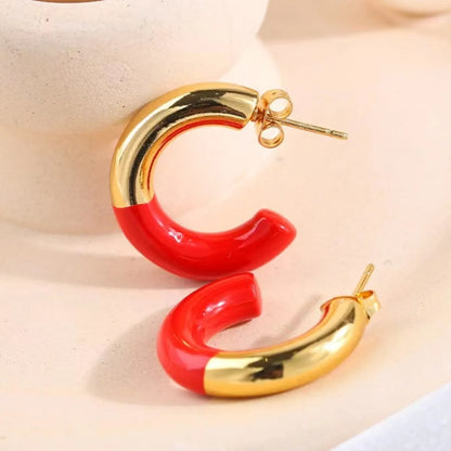 1 Pair Glam Exaggerated Sweet C Shape Enamel Titanium Steel 18K Gold Plated Ear Studs