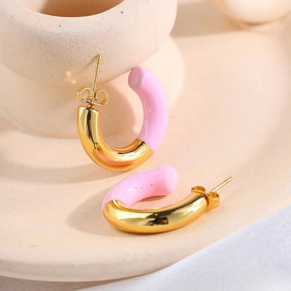 1 Pair Glam Exaggerated Sweet C Shape Enamel Titanium Steel 18K Gold Plated Ear Studs