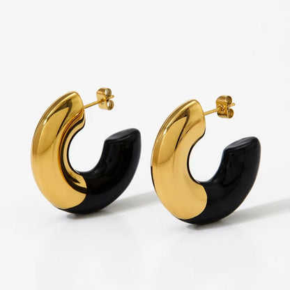 1 Pair Glam Exaggerated Sweet C Shape Enamel Titanium Steel 18K Gold Plated Ear Studs