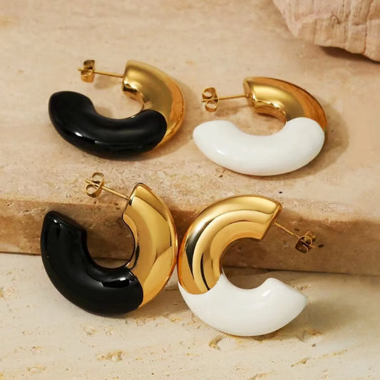 1 Pair Glam Exaggerated Sweet C Shape Enamel Titanium Steel 18K Gold Plated Ear Studs