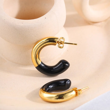 1 Pair Glam Exaggerated Sweet C Shape Enamel Titanium Steel 18K Gold Plated Ear Studs