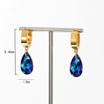 1 Pair Glam Fashion Simple Style Water Droplets Stainless Steel Plating Inlaid Crystal Artificial Crystal Earrings