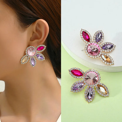 1 Pair Glam Flower Inlay Alloy Rhinestones Glass Ear Studs