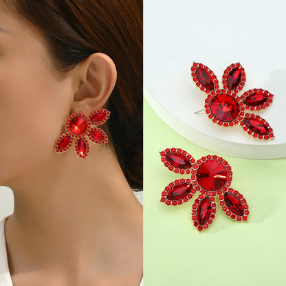 1 Pair Glam Flower Inlay Alloy Rhinestones Glass Ear Studs